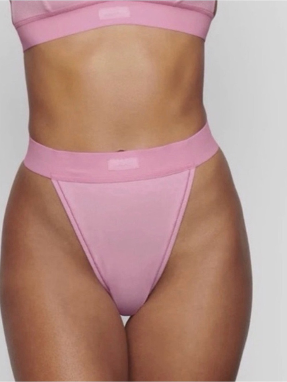 SKIMS NWT High-Waist bubble gum cotton ribbed Pink Thong Panty